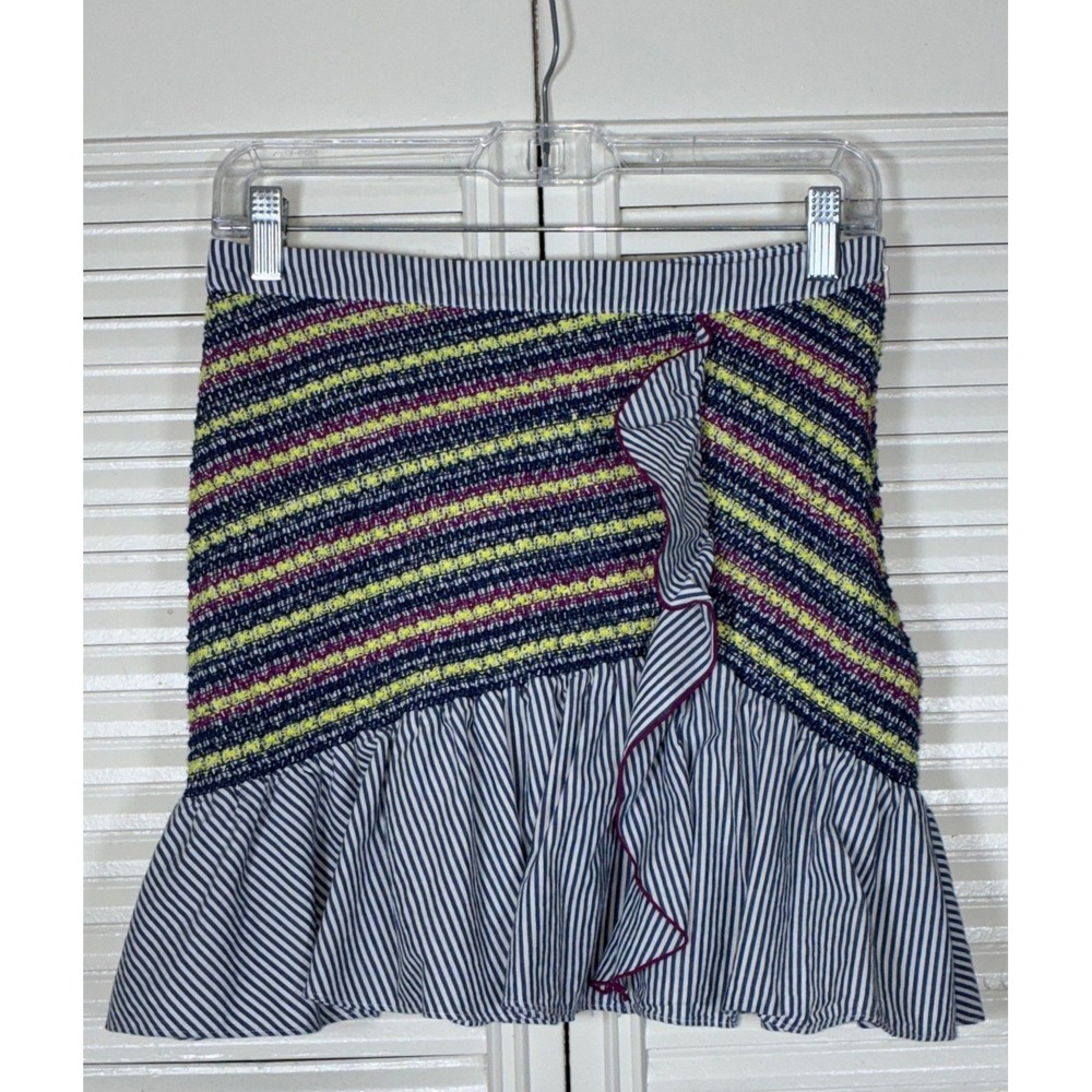 Parker Striped‎ Smocked Ruffle Mini Skirt Blue White Size 6